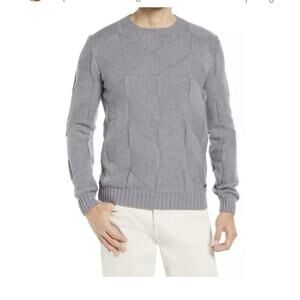 NWT Brax Rick Gray Virgin Merino Wool Chevron Textured Knit Crewneck Sweater 2XL